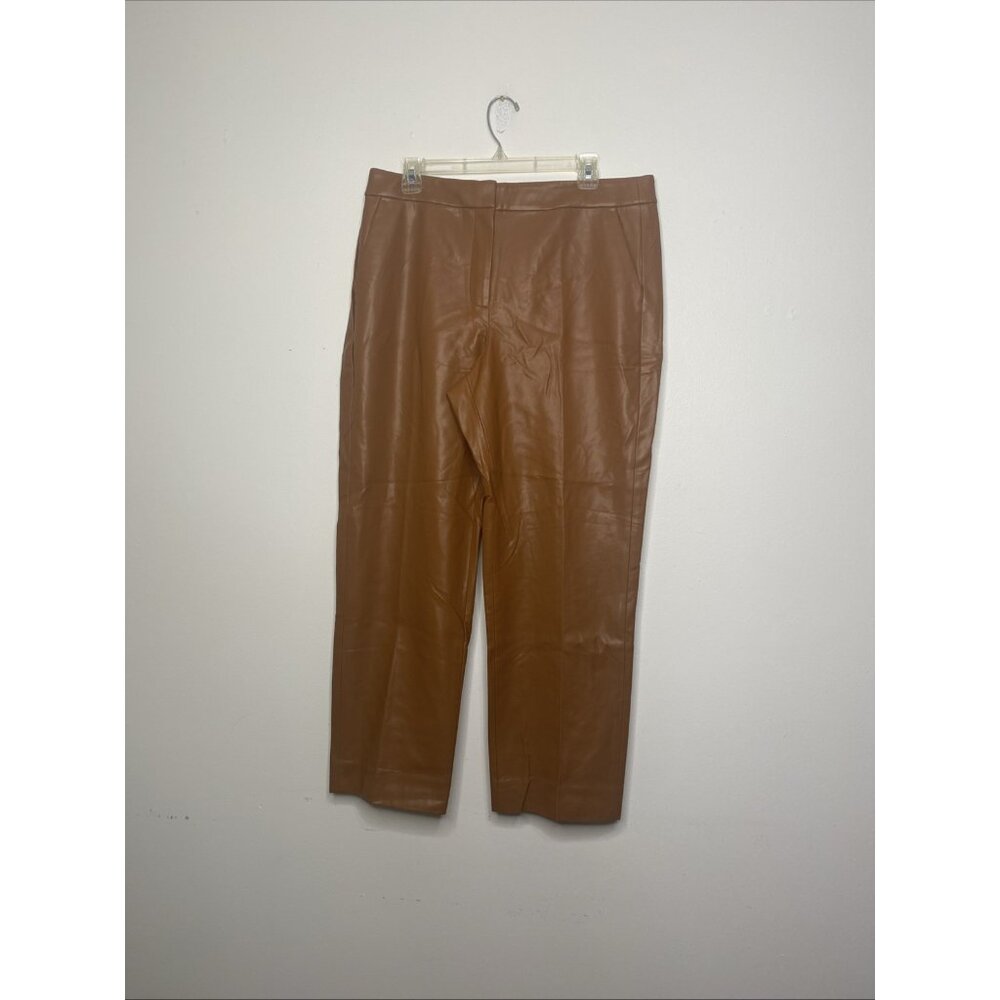 JCrew Kate Faux Leather Straight Leg Pants Womens 14 Brown Pockets New J Crew